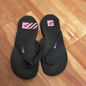 Nike Black and Pink Sandals